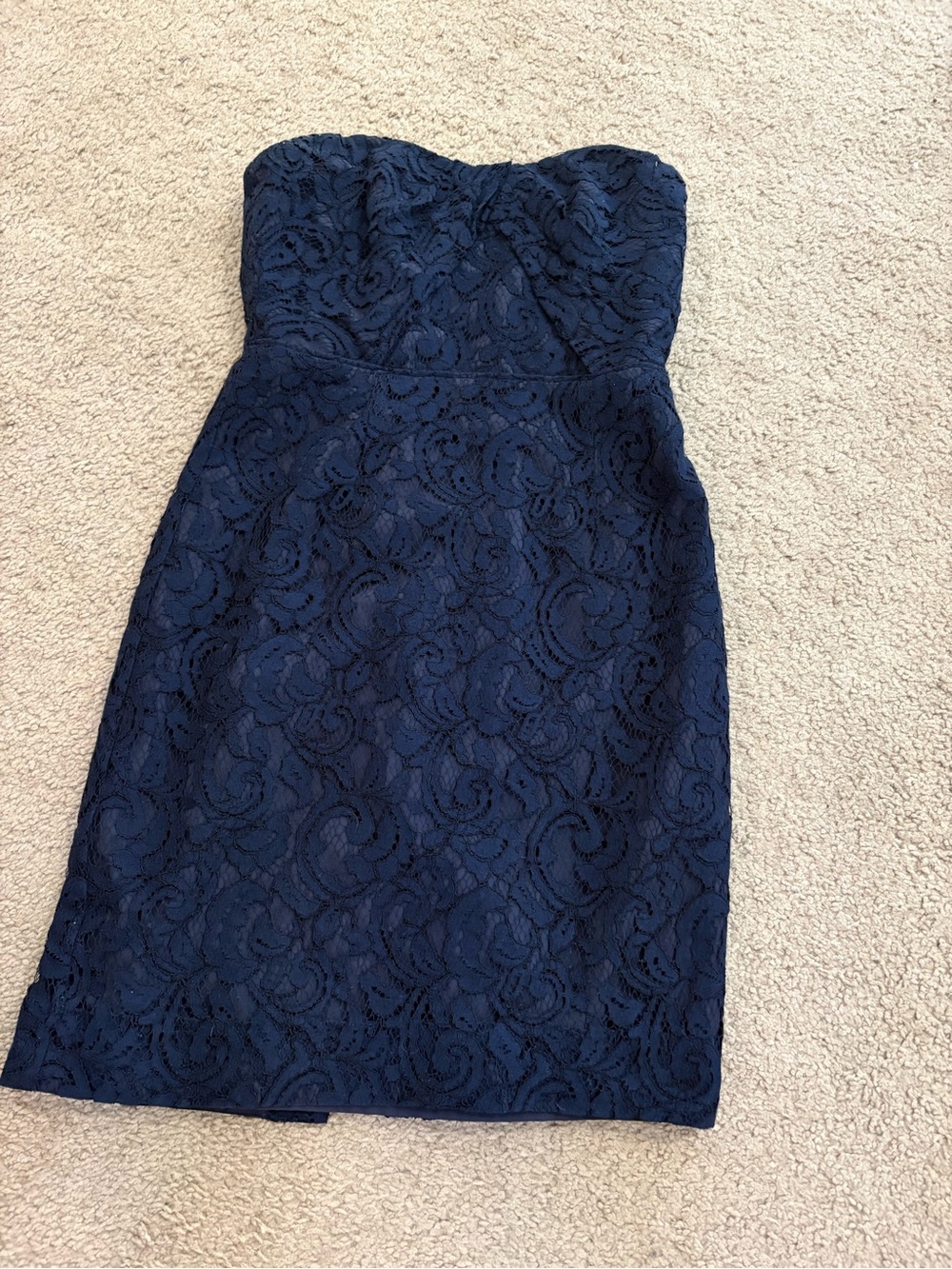 J. Crew Navy Strapless Lace Sheath Dress